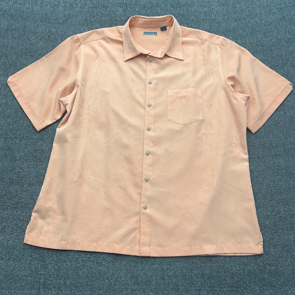 Cubavera Button Up Shirt 2XLT Mens Peach Floral Short Sleeve Tropical